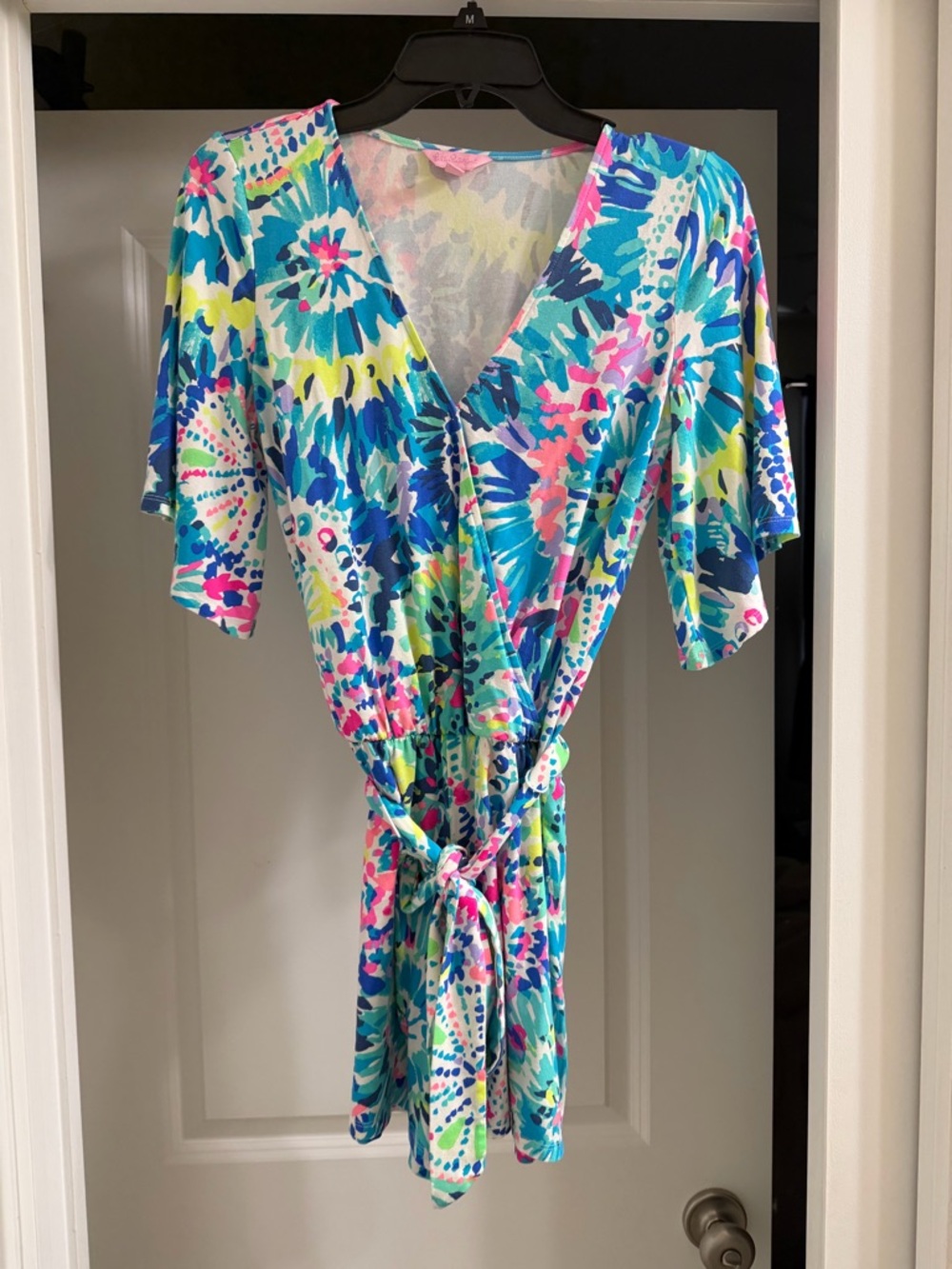 Lilly Pulitzer Pastel Floral V-Neck Romper in Pink and Blue small